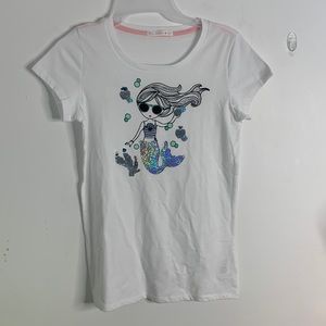 Sunset Skt White T-Shirt Kids (Girls) with Mermaid Design (Reversible Sequence)